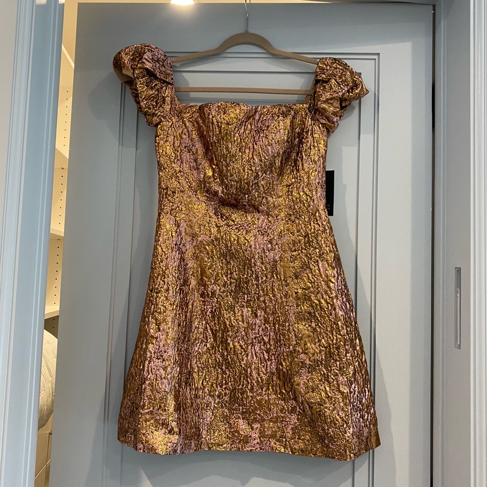 Aidan Mattox NWT Metallic Jacquard Off-Shoulder Dress - Copper